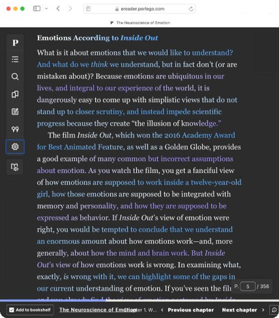 Perlego using BeeLine Reader's color gradient